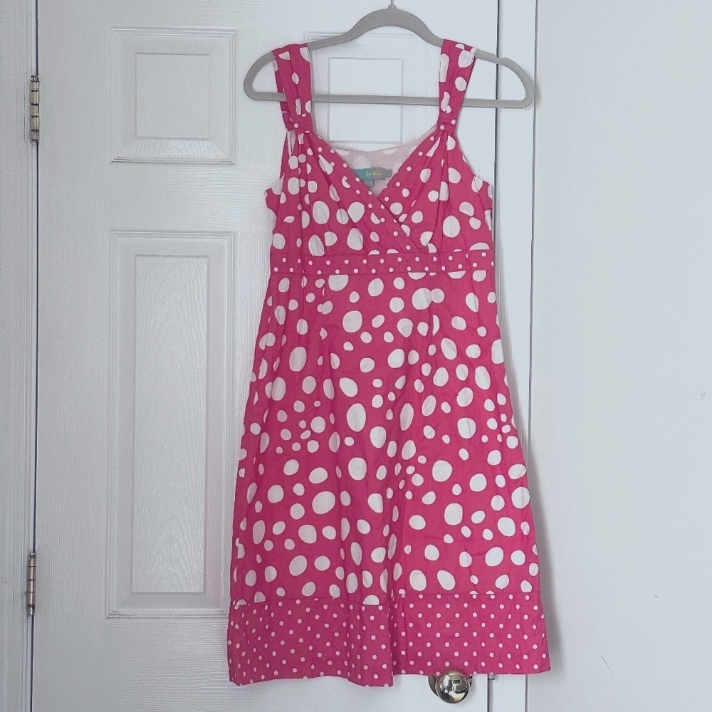 Boden Pink and White Polka Dot Dress Sleeveless US 8 Fit and Flare Lined Preppy